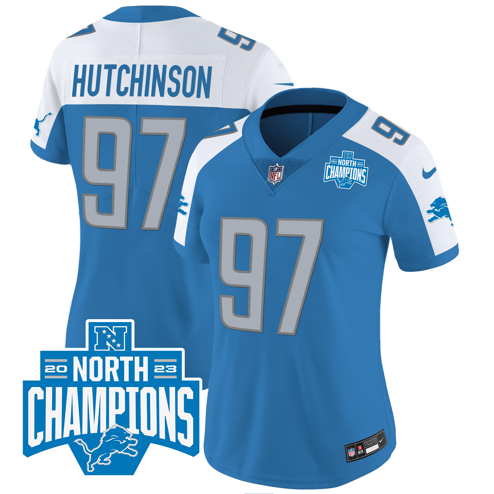 Hutchinson Women's Detroit Lions 2023 NFC North Division Champions Patch Vapor Blue Alternate Jersey - All Stitched 