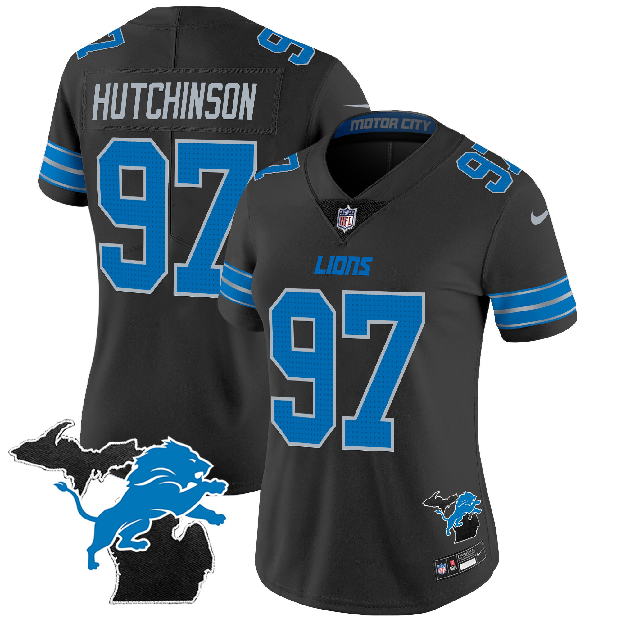 Hutchinson Women's Detroit Lions 2024 Michigan Patch Vapor Black Jersey - All Stitched 