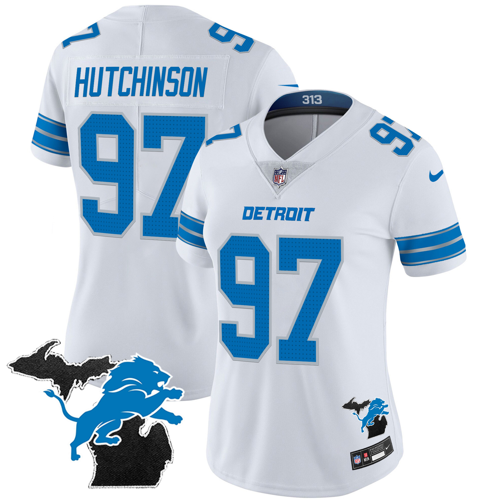 Hutchinson Women's Detroit Lions 2024 Michigan Patch Vapor White Jersey - All Stitched 