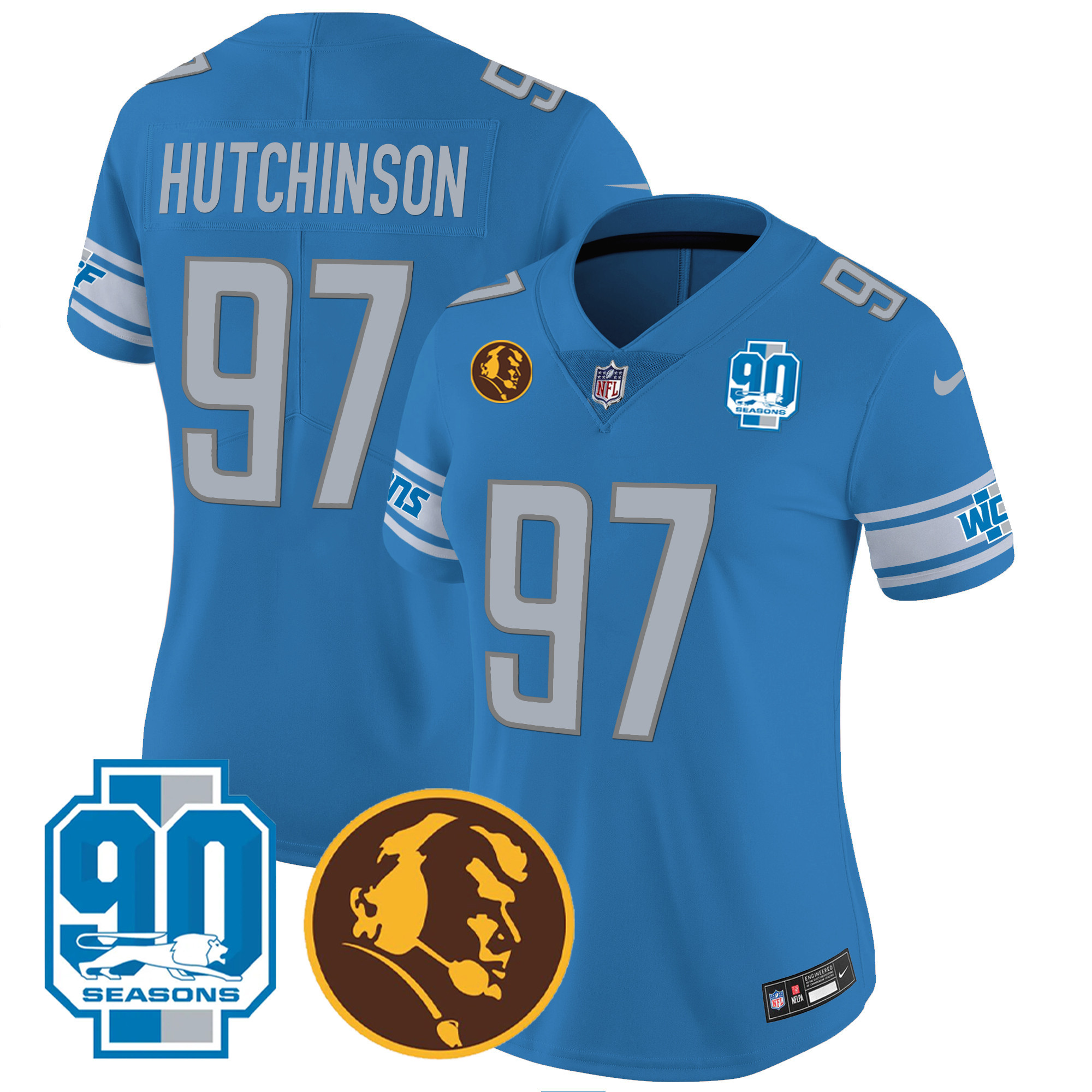 Hutchinson Women's Detroit Lions 90th & John Madden Patch Blue Jersey - All Stitched 