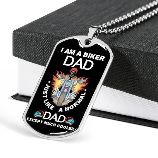 I Am A Biker Dad Dog Tag Necklace Gift For Dad