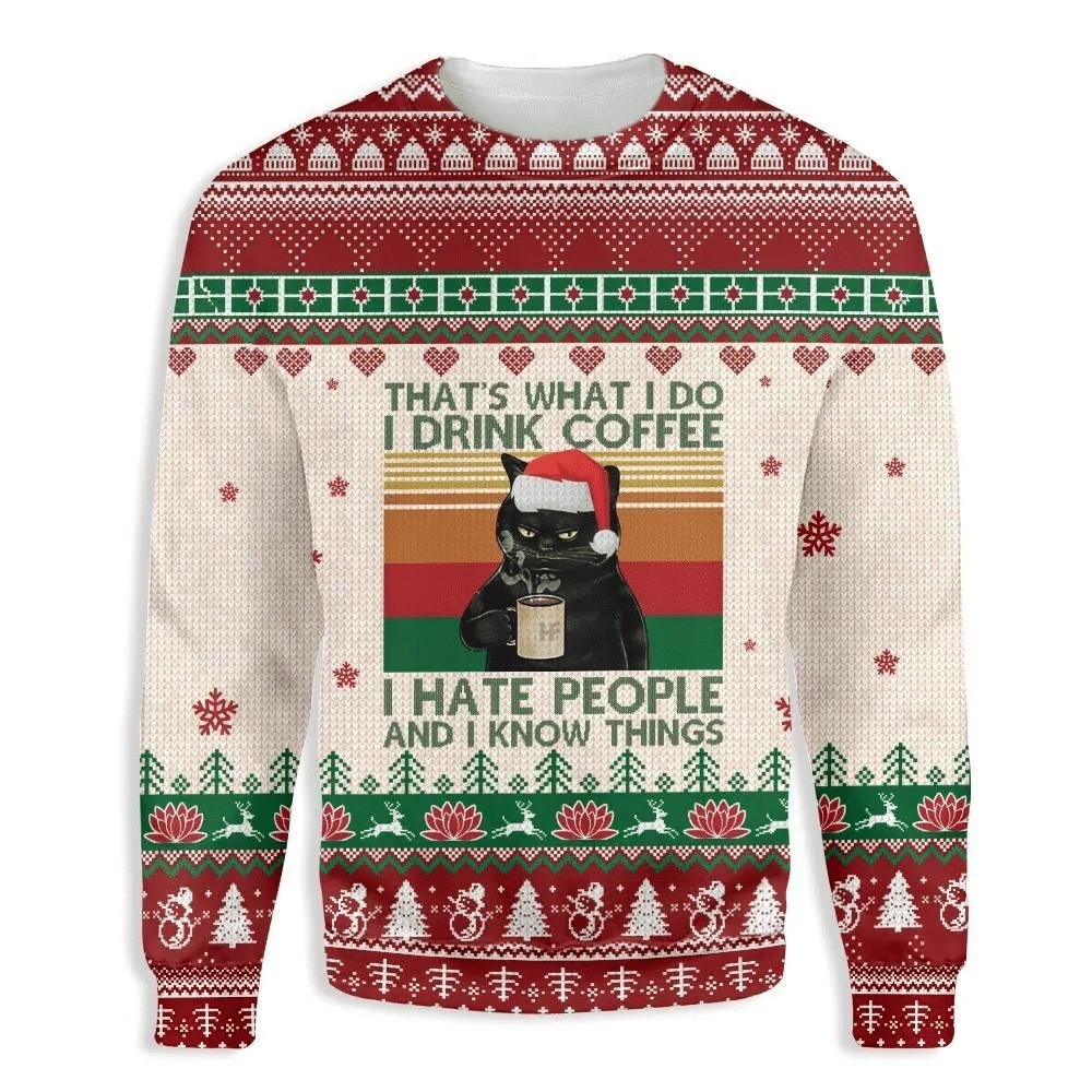 I Drink Coffee I Hate People Cat Christmas Sweater