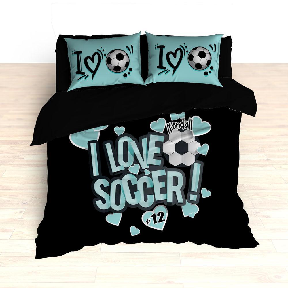 I Love Soccer Theme , S Duvet Cover Bedding Set