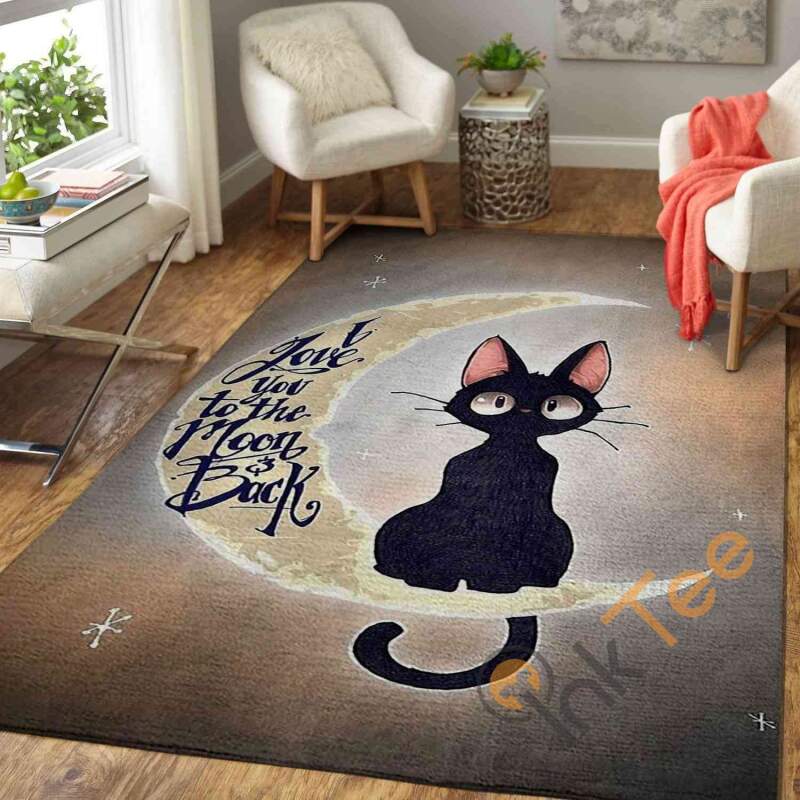 I Love U To The Moon And Back Cat Area Rectangle Rug