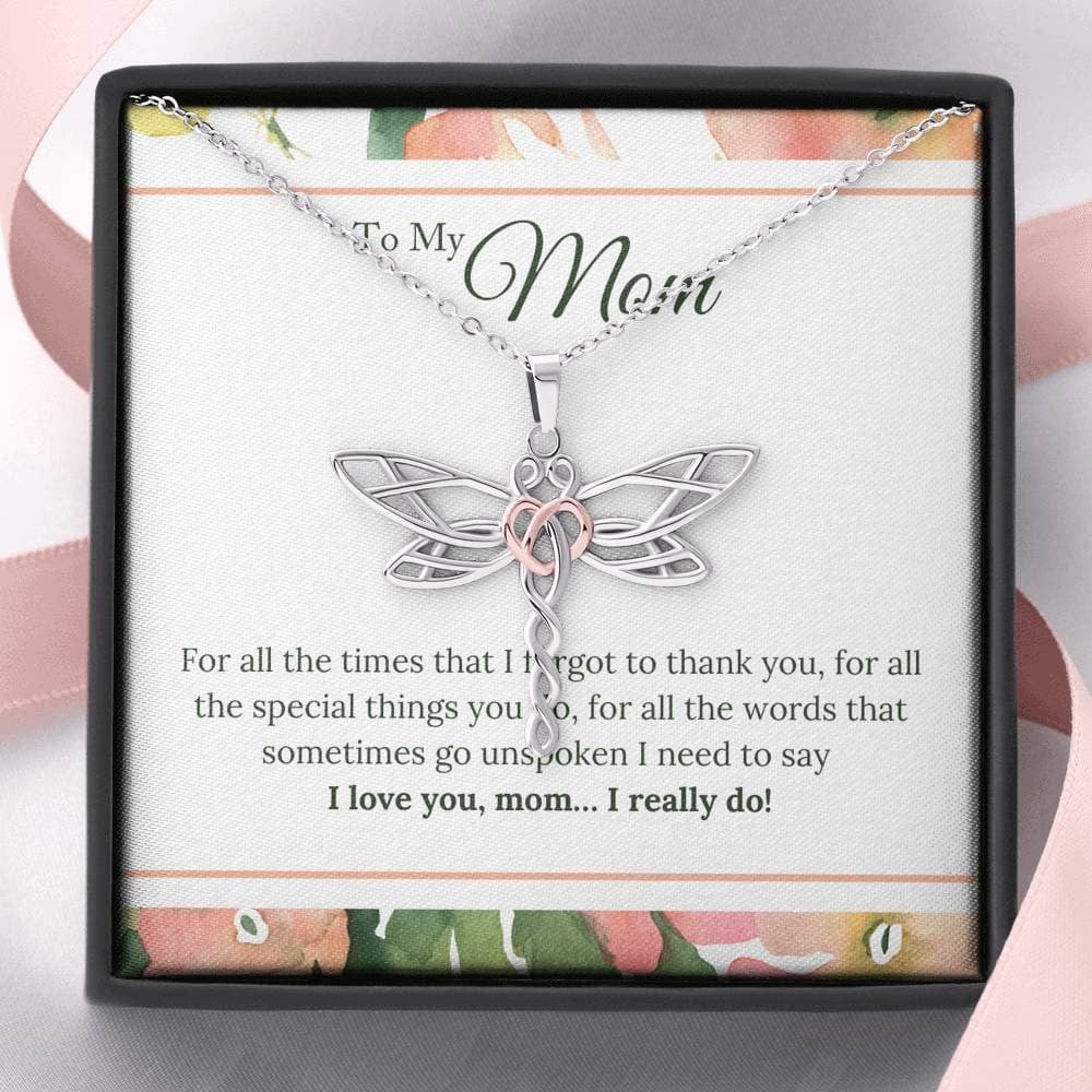 I Love You Mom I Really Do Dragonfly Necklace