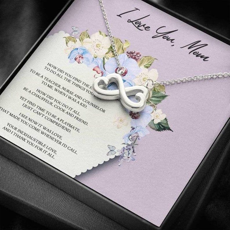 I Love You Mom Infinity Heart Necklace Mother’s Day Gift, Mothers Day Necklace Mom Necklace Happy Mother’s Day, Gift from Son or Daughter