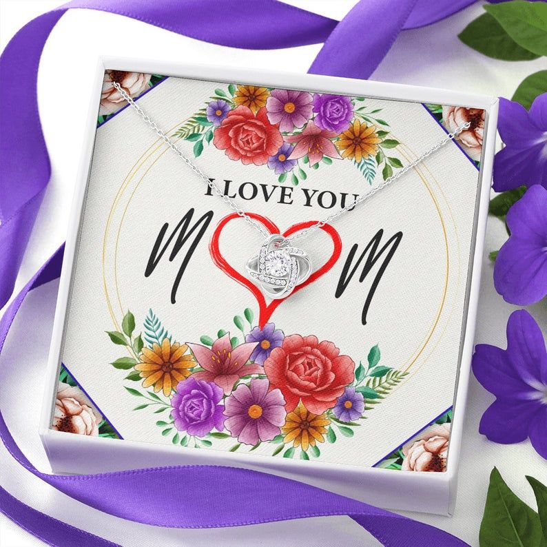 I Love You Mom Love Knot Necklace Mother’s Day Gift, Mom Gift, Happy Mothers Day