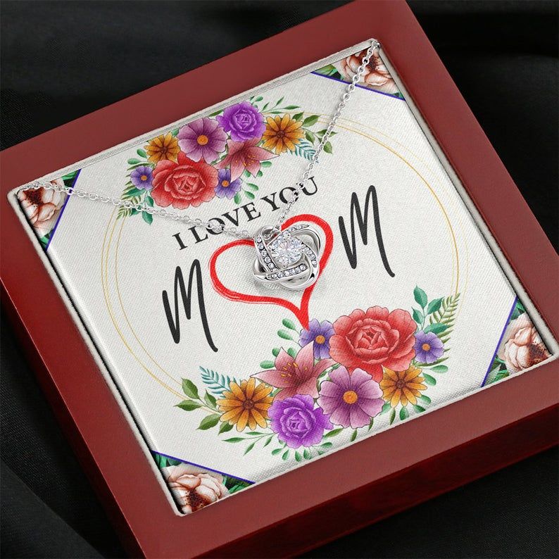 I Love You Mom Love Knot Necklace Mother’s Day Gift, Mom Gift, Happy Mothers Day