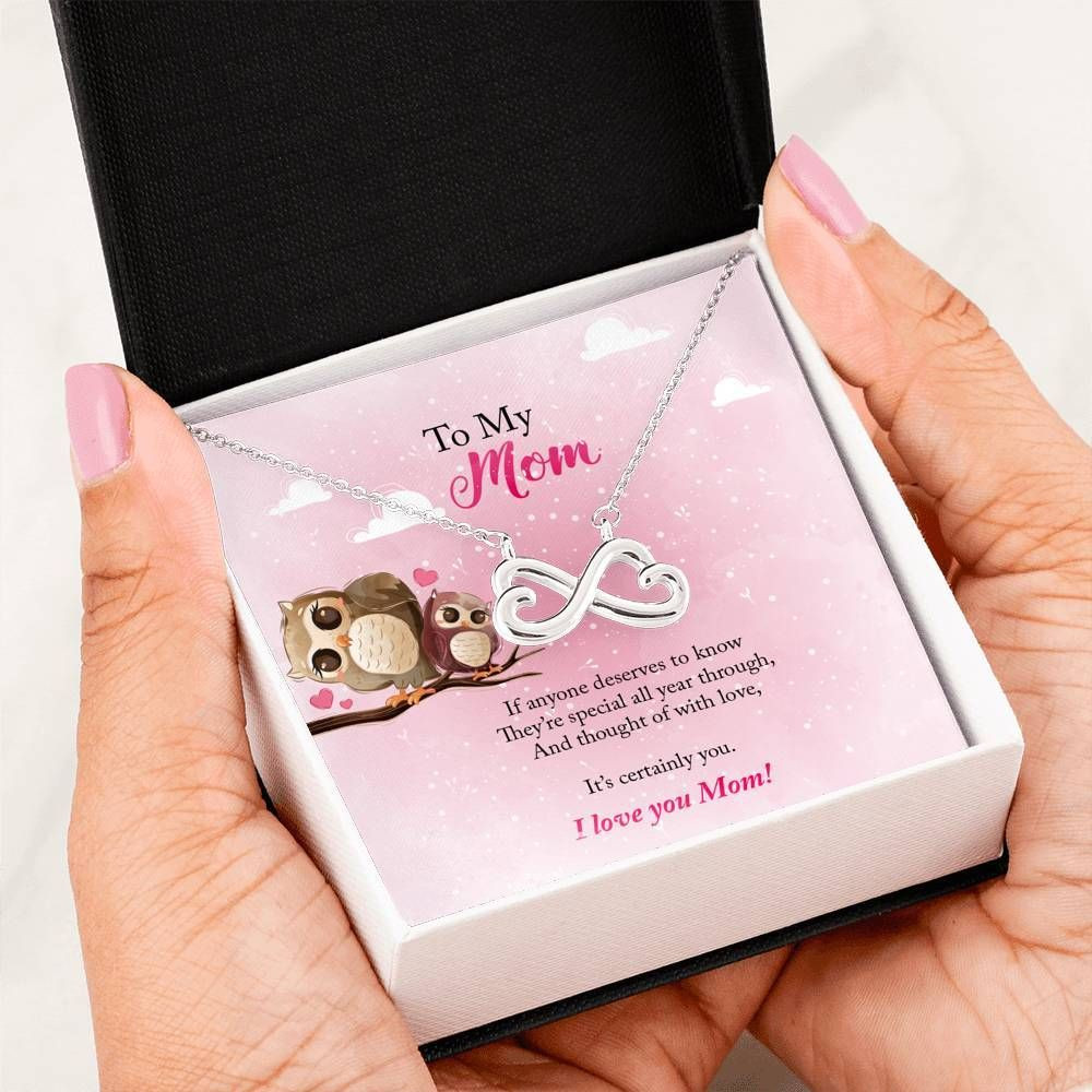 I Love You Mom Owls On Tree Infinity Heart Necklace For Mom