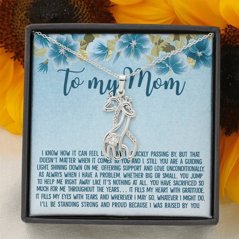I Was Raised By You Giraffe Couple Necklace Gift For Mom Blue Hibiscus
