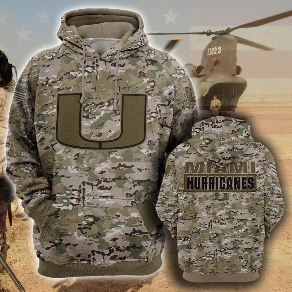 iami Hurricanes All Over Prints 3D Hoodie – Camo Style