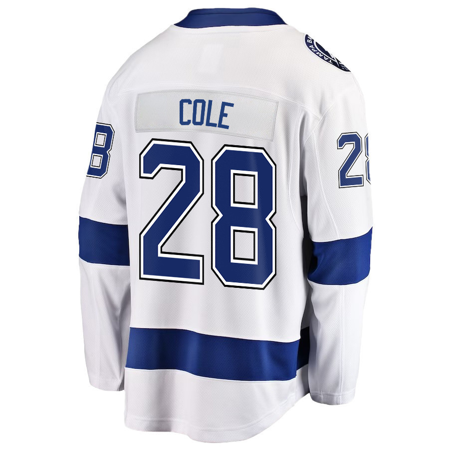 Ian Cole 28 Tampa Bay Lightning Stanley Cup 2023 Playoffs Patch Away Breakaway Men Stitched Jersey – White