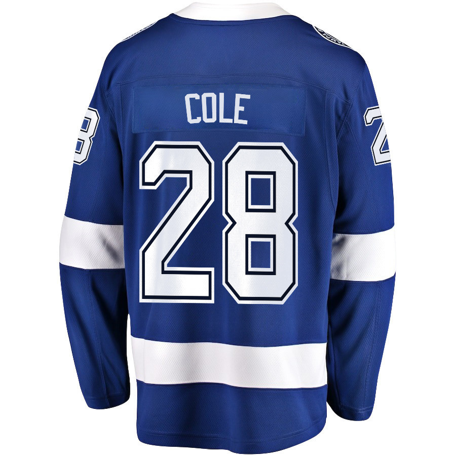 Ian Cole 28 Tampa Bay Lightning Stanley Cup 2023 Playoffs Patch Home Breakaway Men Stitched Jersey – Blue