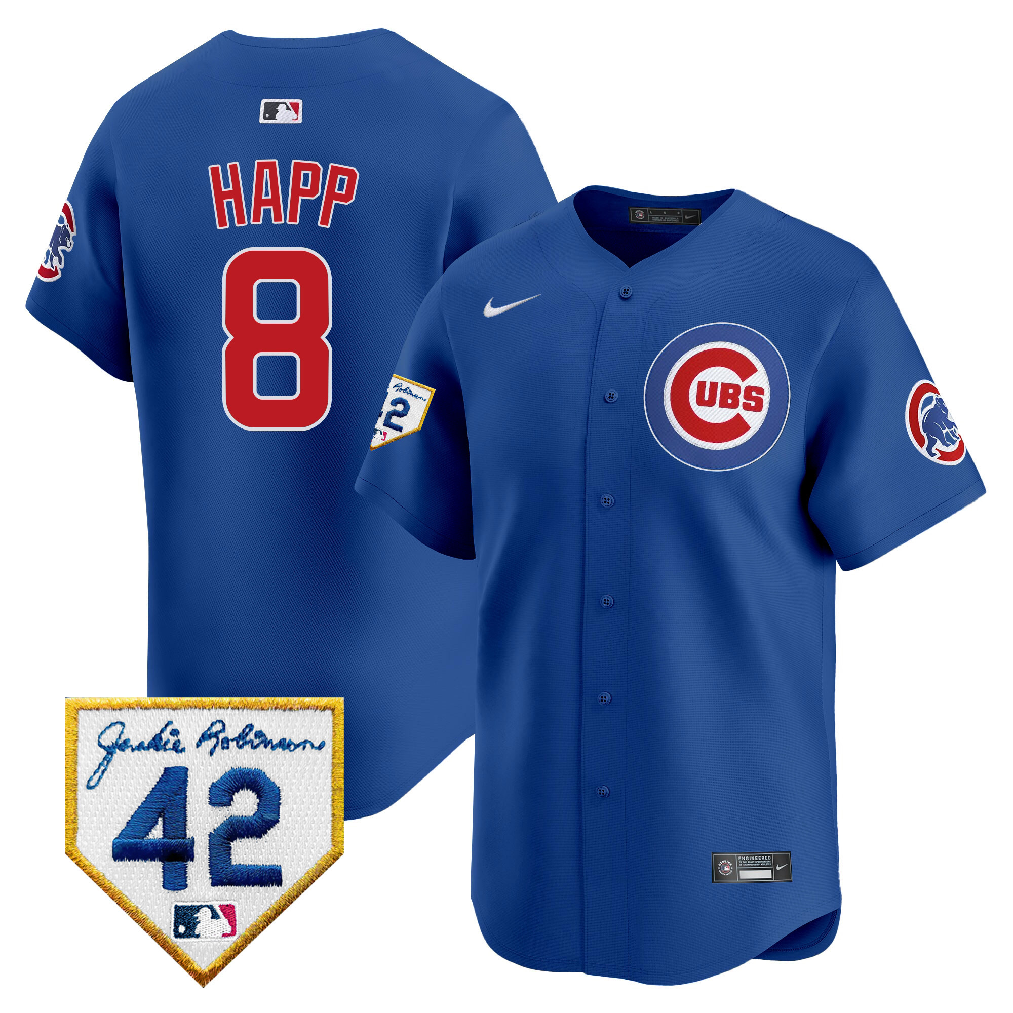 Ian Happ Men's Chicago Cubs 2024 Jackie Robinson Patch Vapor Premier Limited V2 Royal Jersey - All Stitched