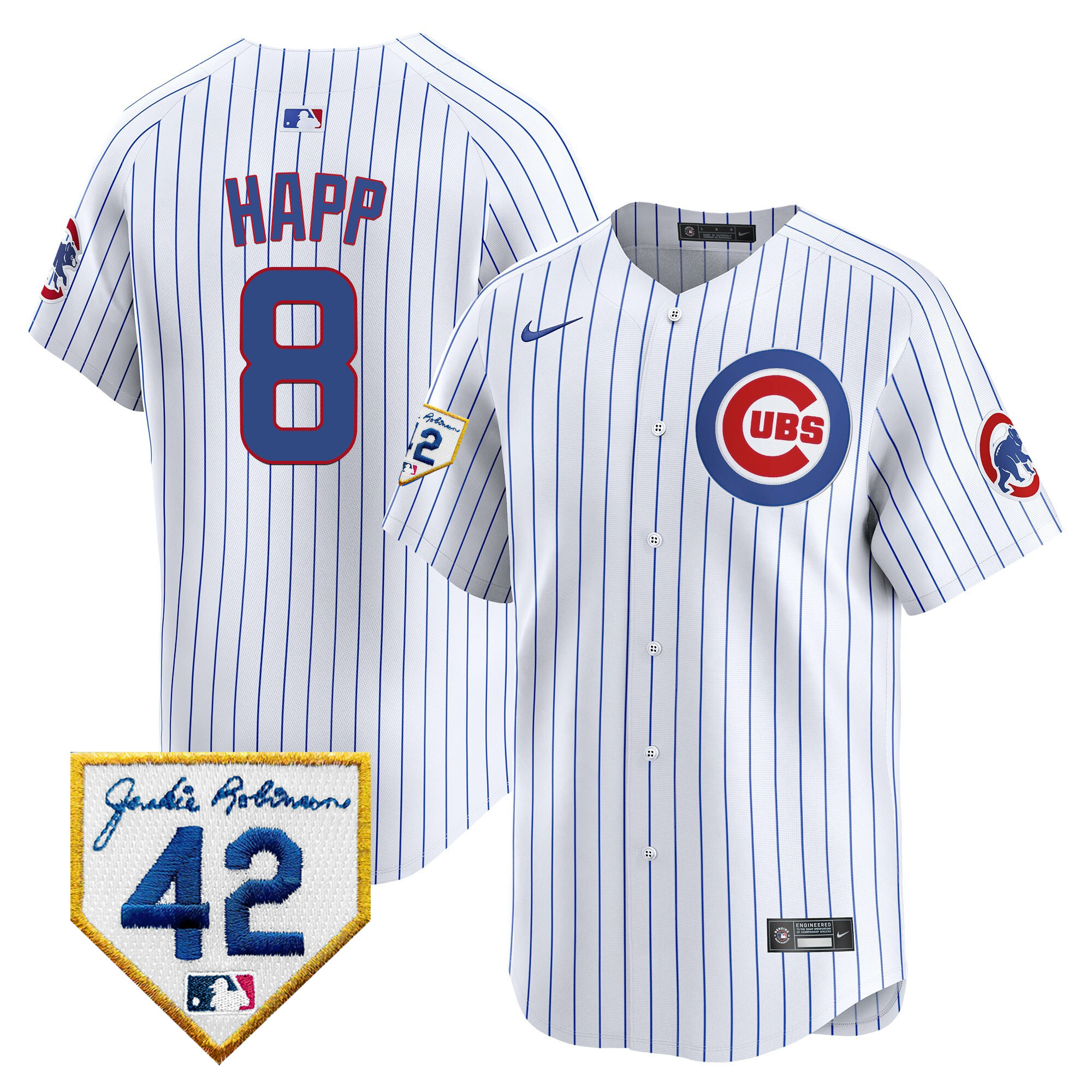 Ian Happ Men's Chicago Cubs 2024 Jackie Robinson Patch Vapor Premier Limited V2 White Jersey - All Stitched