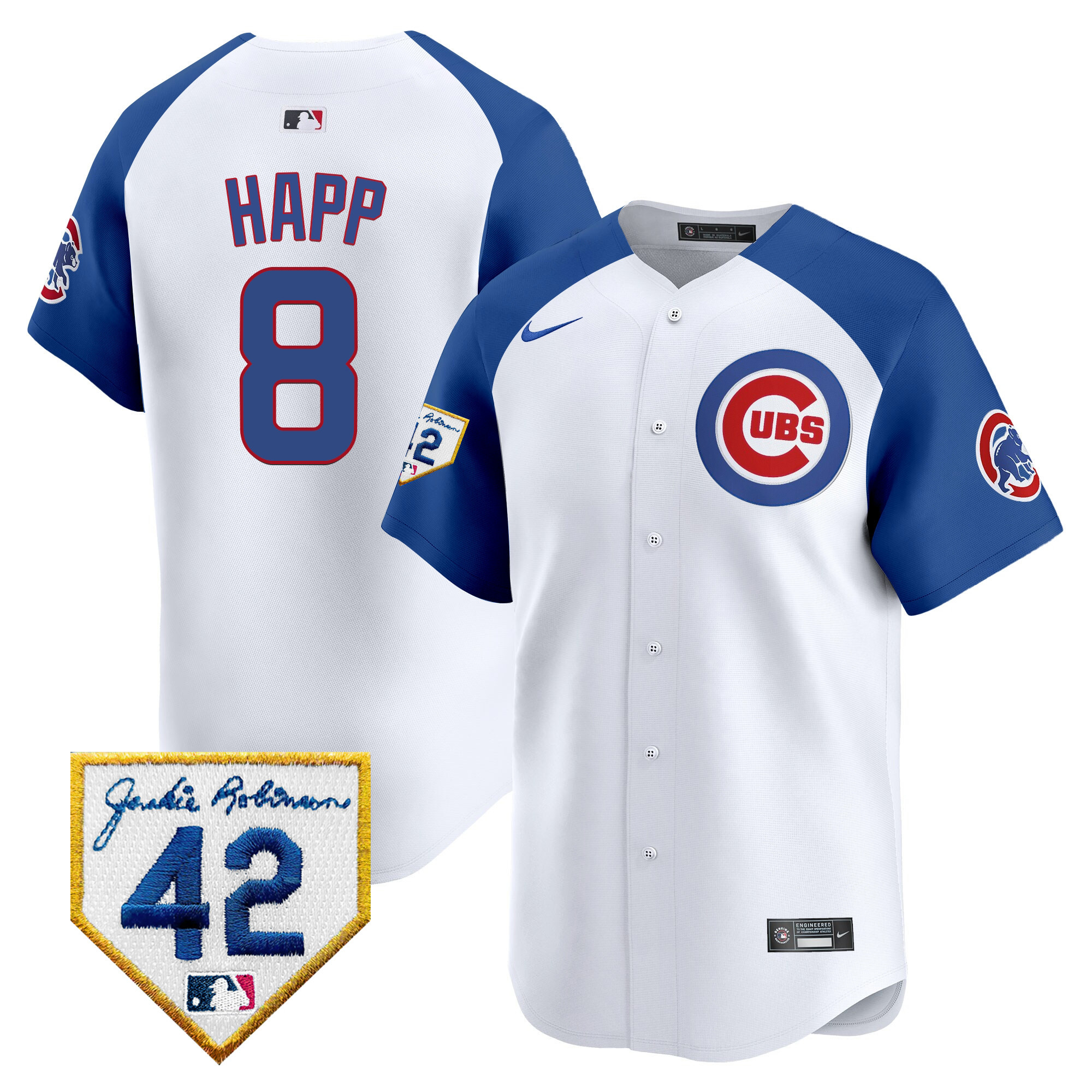 Ian Happ Men's Chicago Cubs 2024 Jackie Robinson Patch Vapor Premier Limited White Alternate Jersey - All Stitched