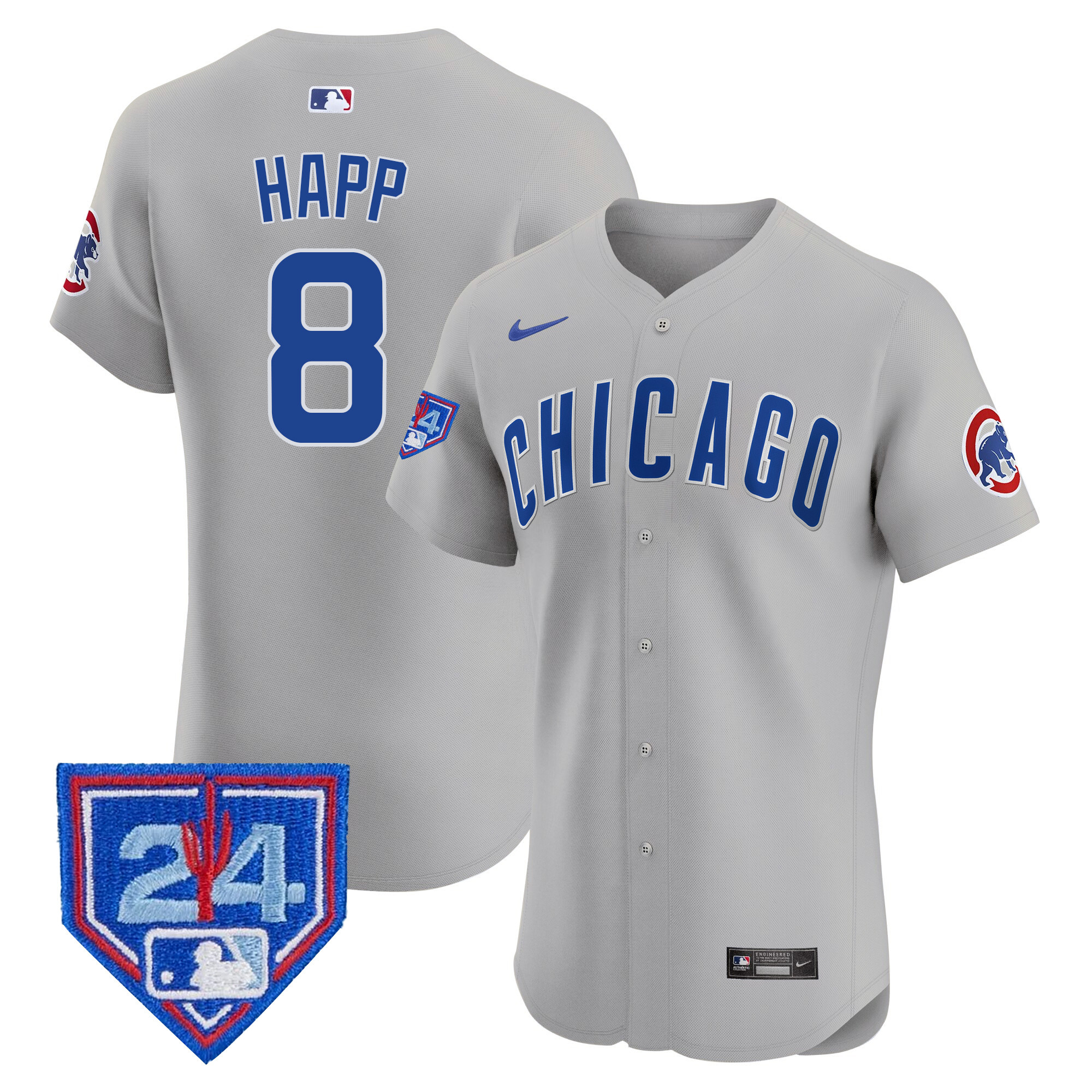 Ian Happ Men's Chicago Cubs 2024 Spring Training Patch Vapor Premier Elite V2 Gray Road Jersey - All Stitched