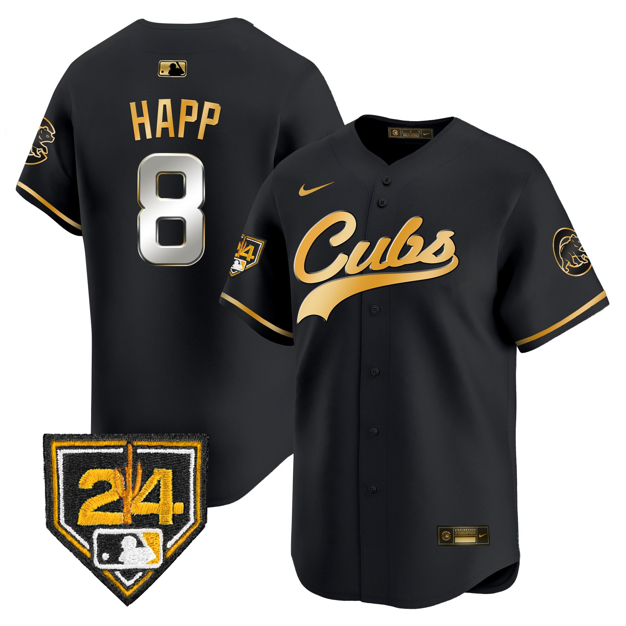 Ian Happ Men's Chicago Cubs 2024 Spring Training Patch Vapor Premier Limited Black Gold Jersey - All Stitched