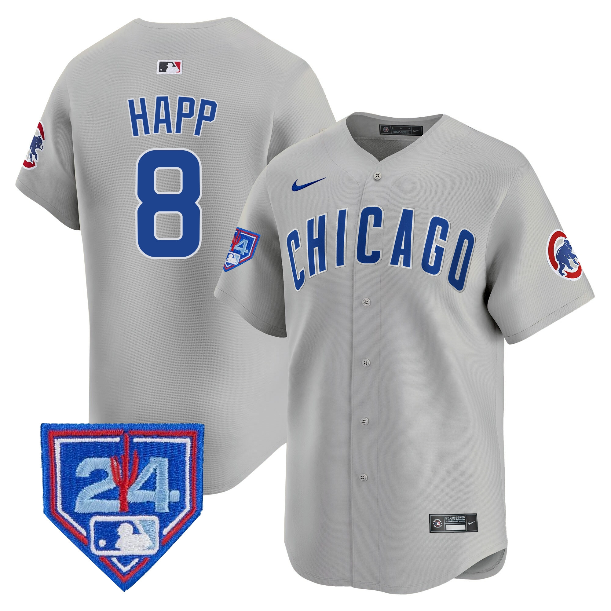 Ian Happ Men's Chicago Cubs 2024 Spring Training Patch Vapor Premier Limited Gray Road Jersey - All Stitched