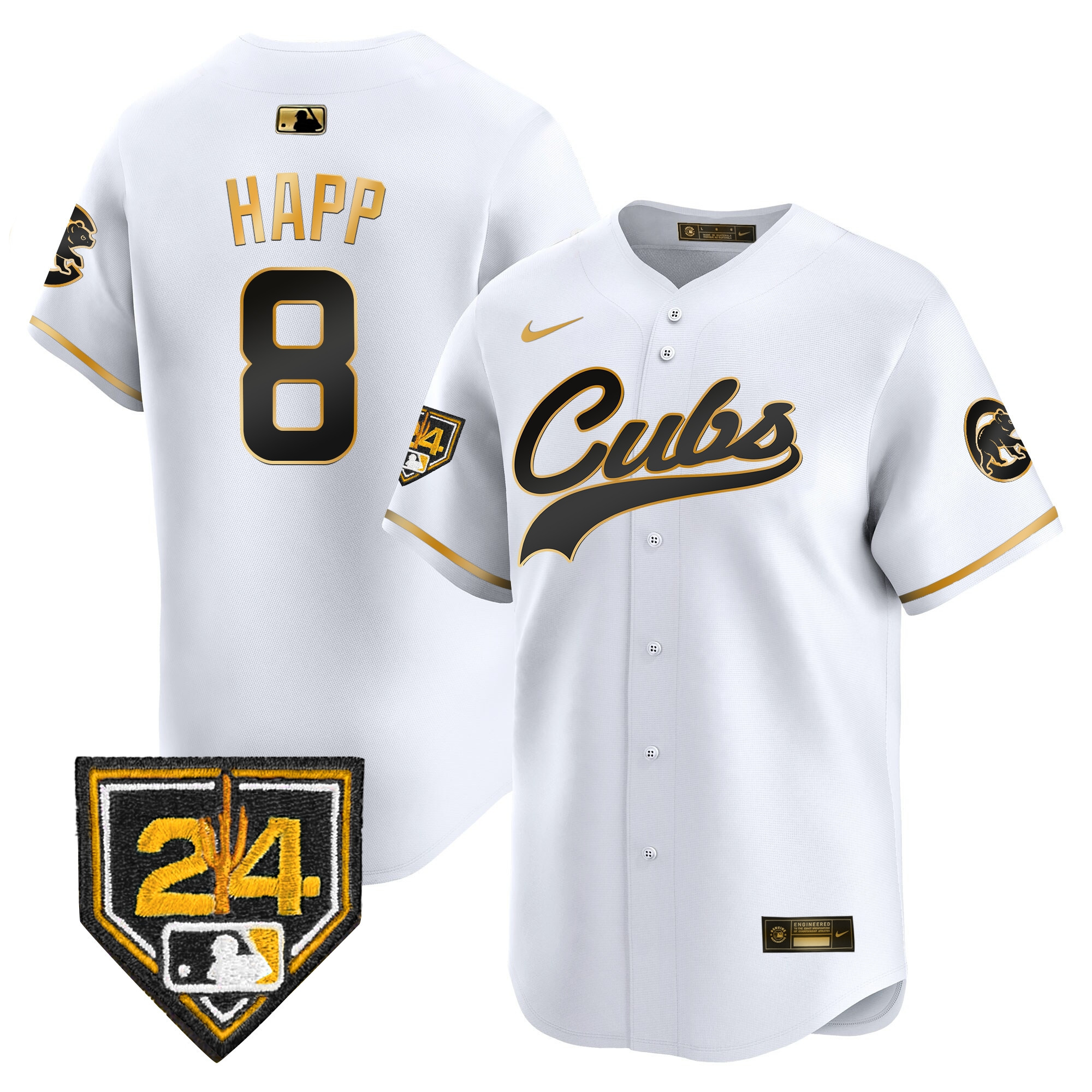 Ian Happ Men's Chicago Cubs 2024 Spring Training Patch Vapor Premier Limited White Gold Jersey - All Stitched