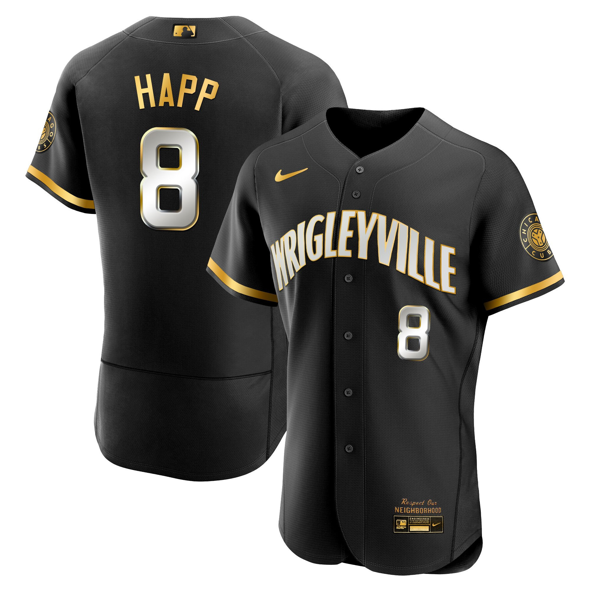 Ian Happ Men's Chicago Cubs City Connect Gold Flex Black Limited Jersey - All Stitched