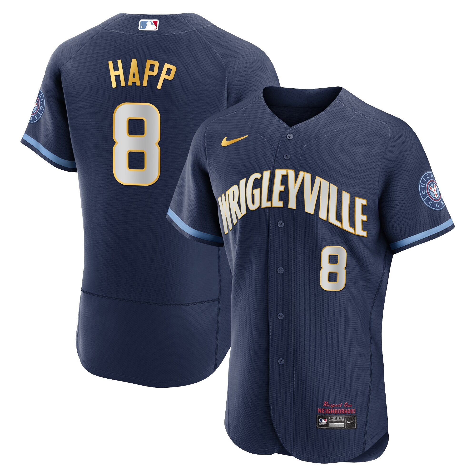 Ian Happ Men's Chicago Cubs City Connect Gold Flex Gold Trim Jersey - All Stitched