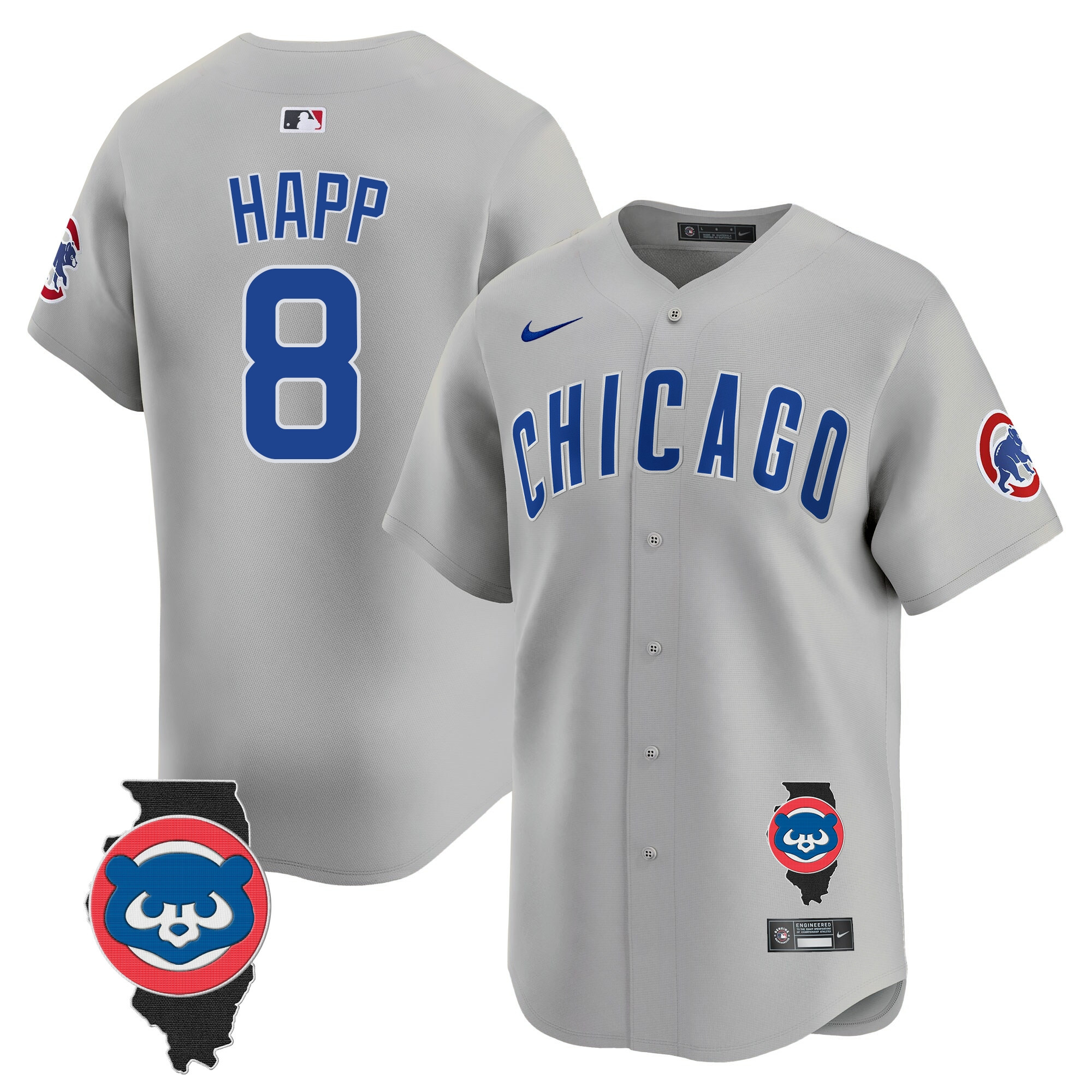 Ian Happ Men's Chicago Cubs Illinois Patch Vapor Premier Limited Gray Road Jersey - All Stitched