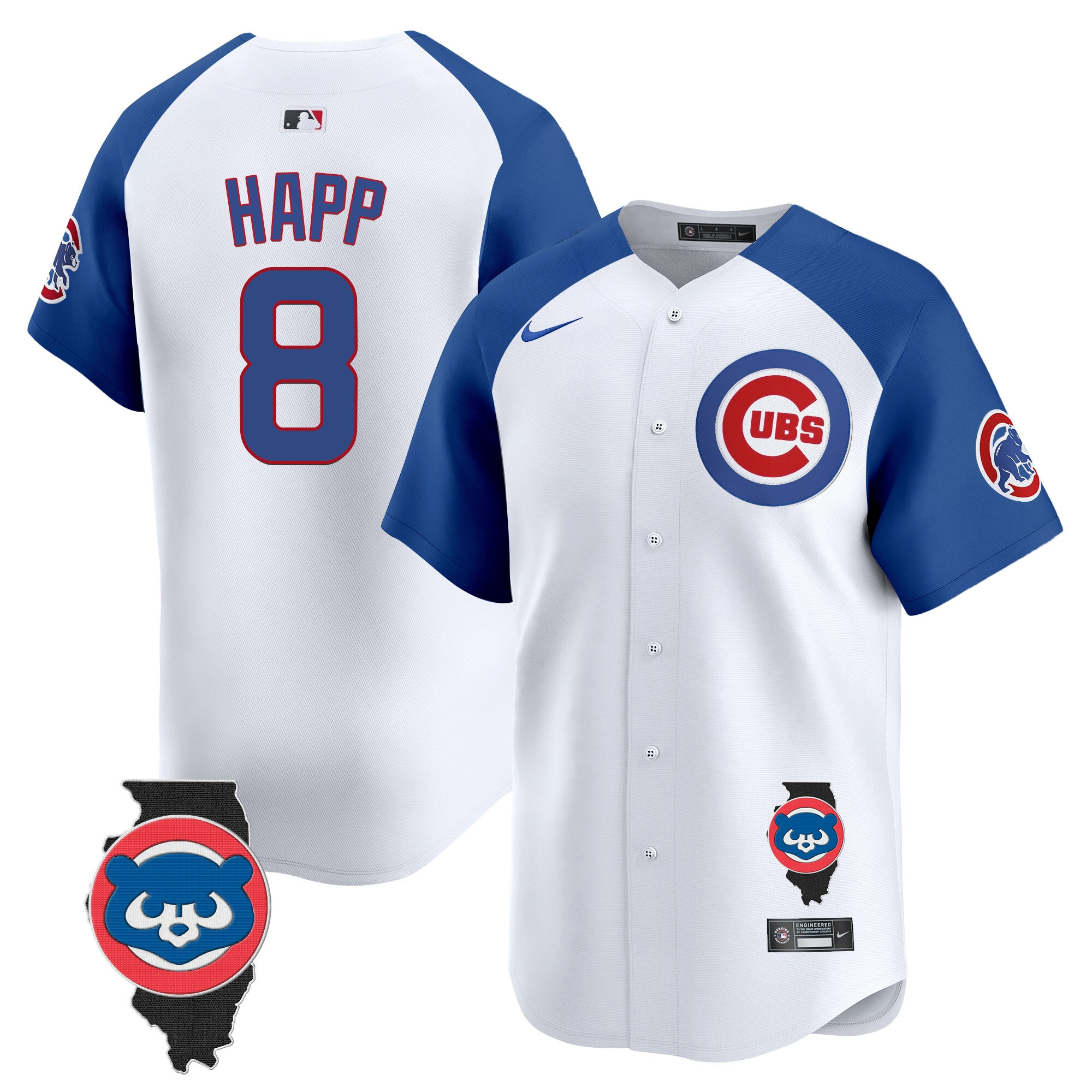 Ian Happ Men's Chicago Cubs Illinois Patch Vapor Premier Limited V2 White Alternate Jersey - All Stitched