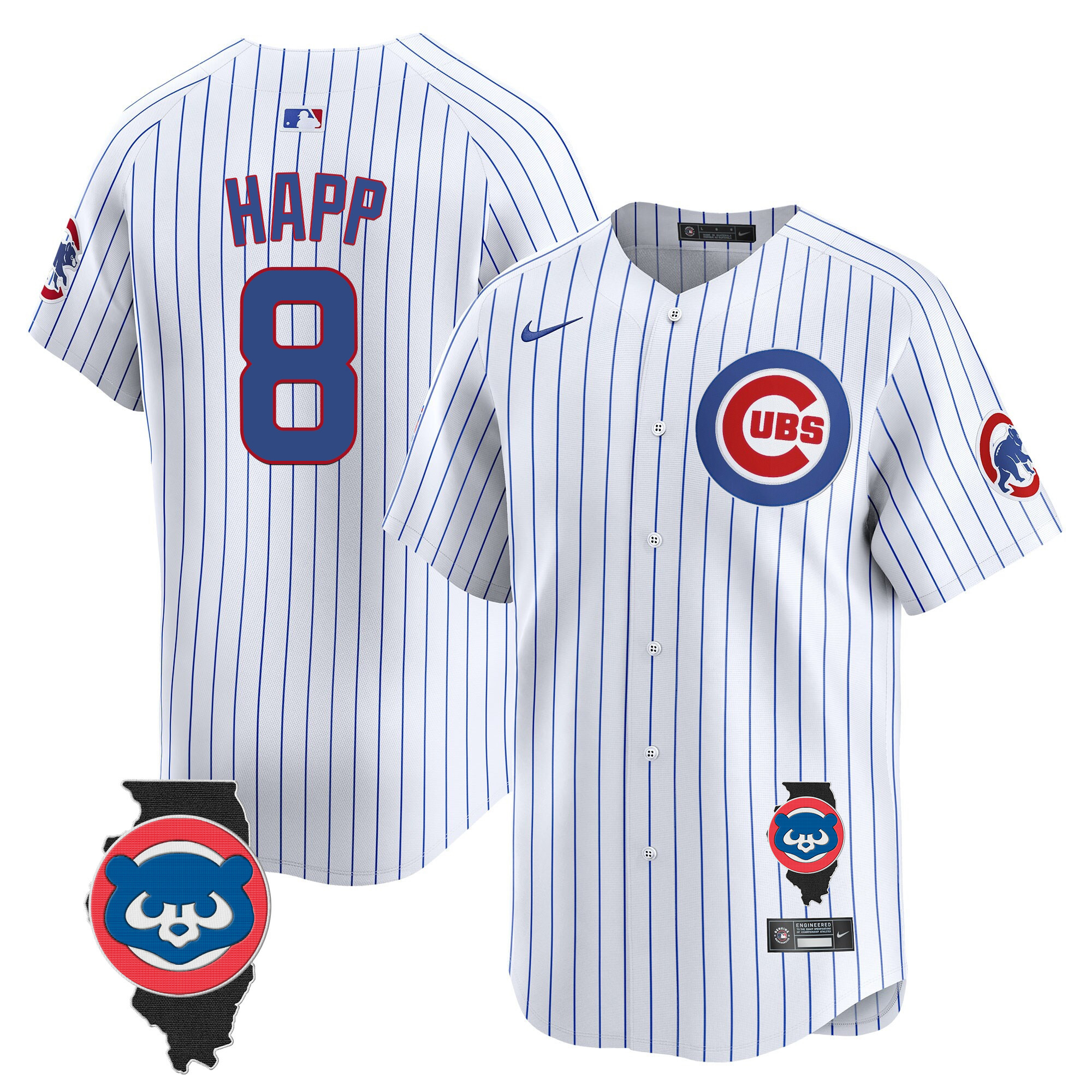 Ian Happ Men's Chicago Cubs Illinois Patch Vapor Premier Limited V2 White Jersey - All Stitched