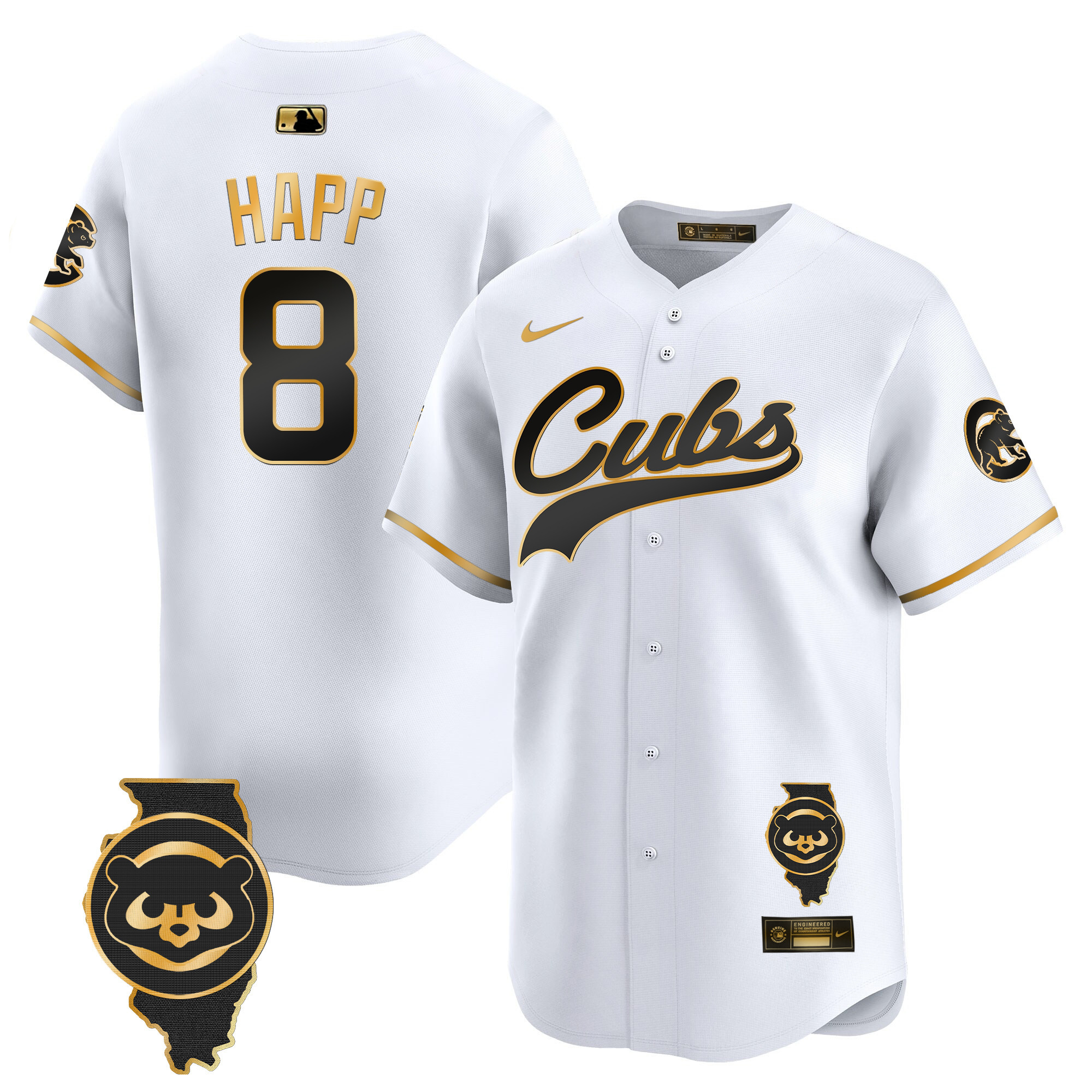 Ian Happ Men's Chicago Cubs Illinois Patch Vapor Premier Limited White Gold Jersey - All Stitched
