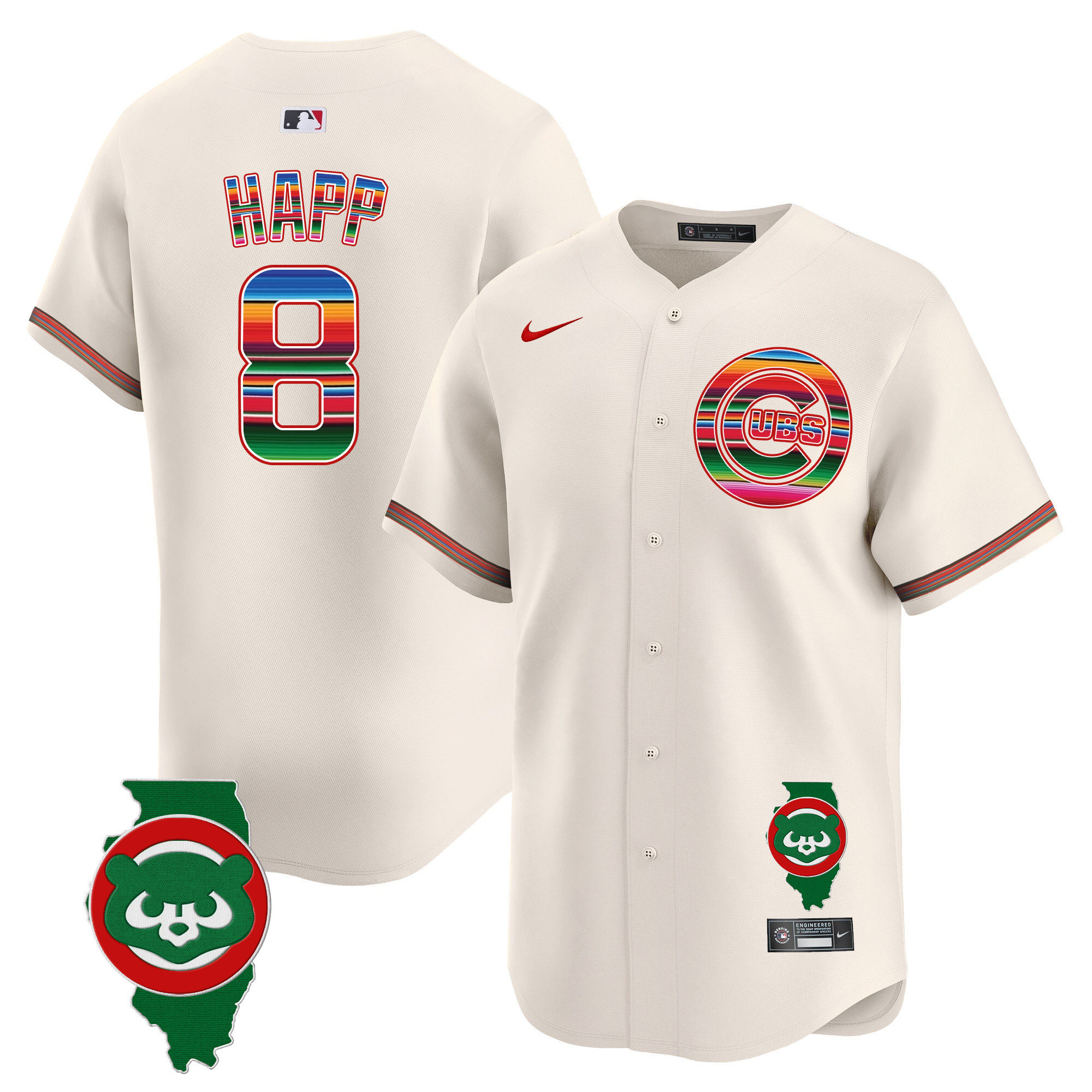Ian Happ Men's Chicago Cubs Mexico Illinois Patch Vapor Premier Limited Cream Jersey - All Stitched