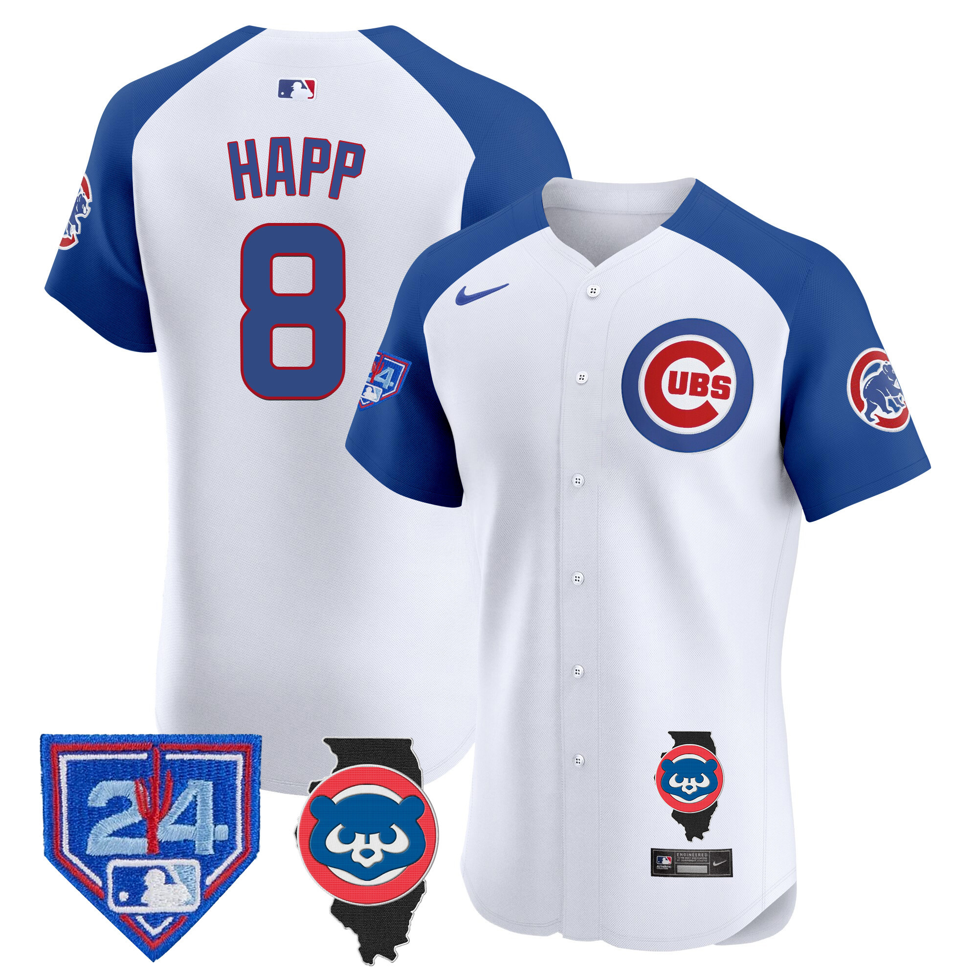 Ian Happ Men's Chicago Cubs Spring Training & Illinois Patch Vapor Premier Elite White Alternate Jersey - All Stitched