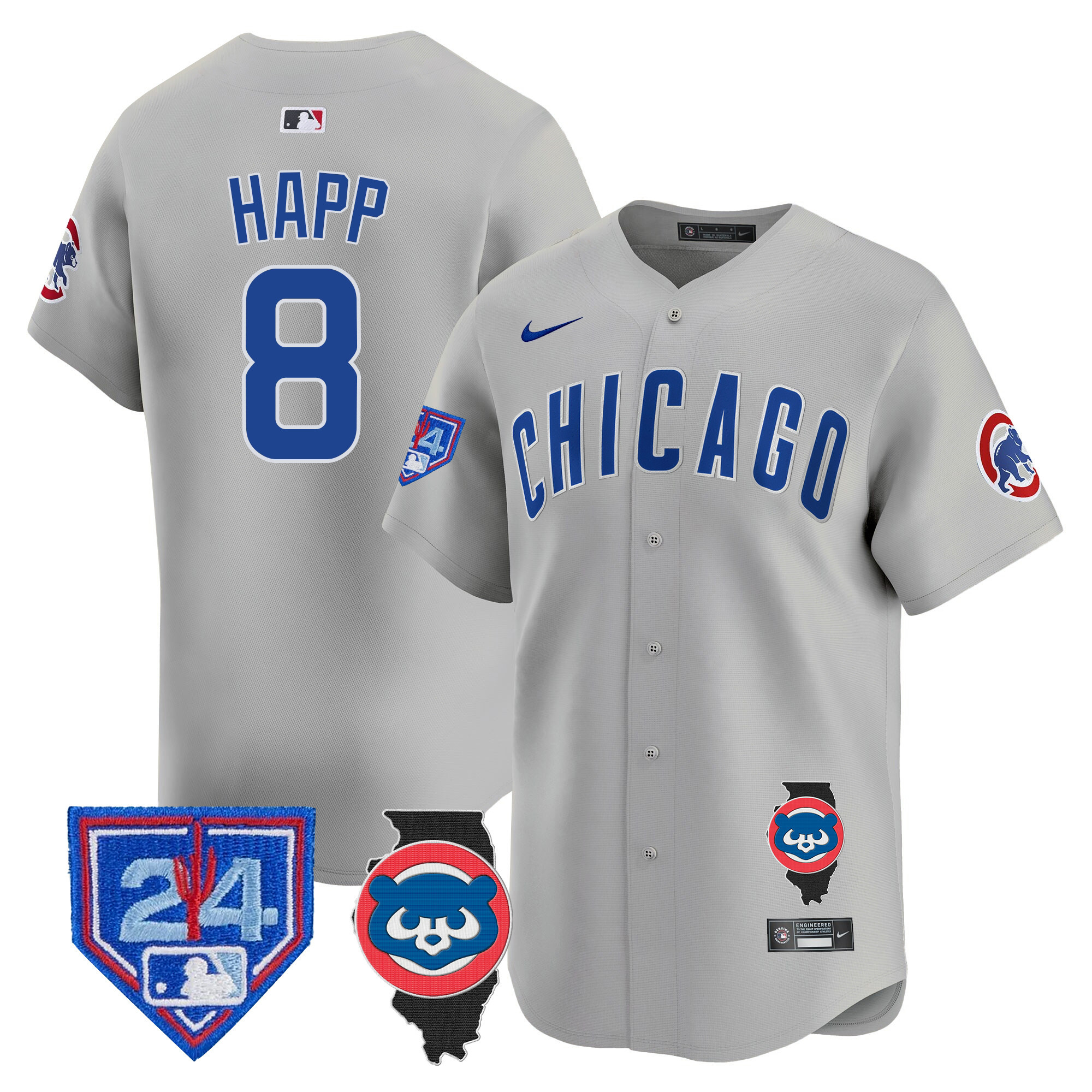 Ian Happ Men's Chicago Cubs Spring Training & Illinois Patch Vapor Premier Limited Gray Road Jersey - All Stitched