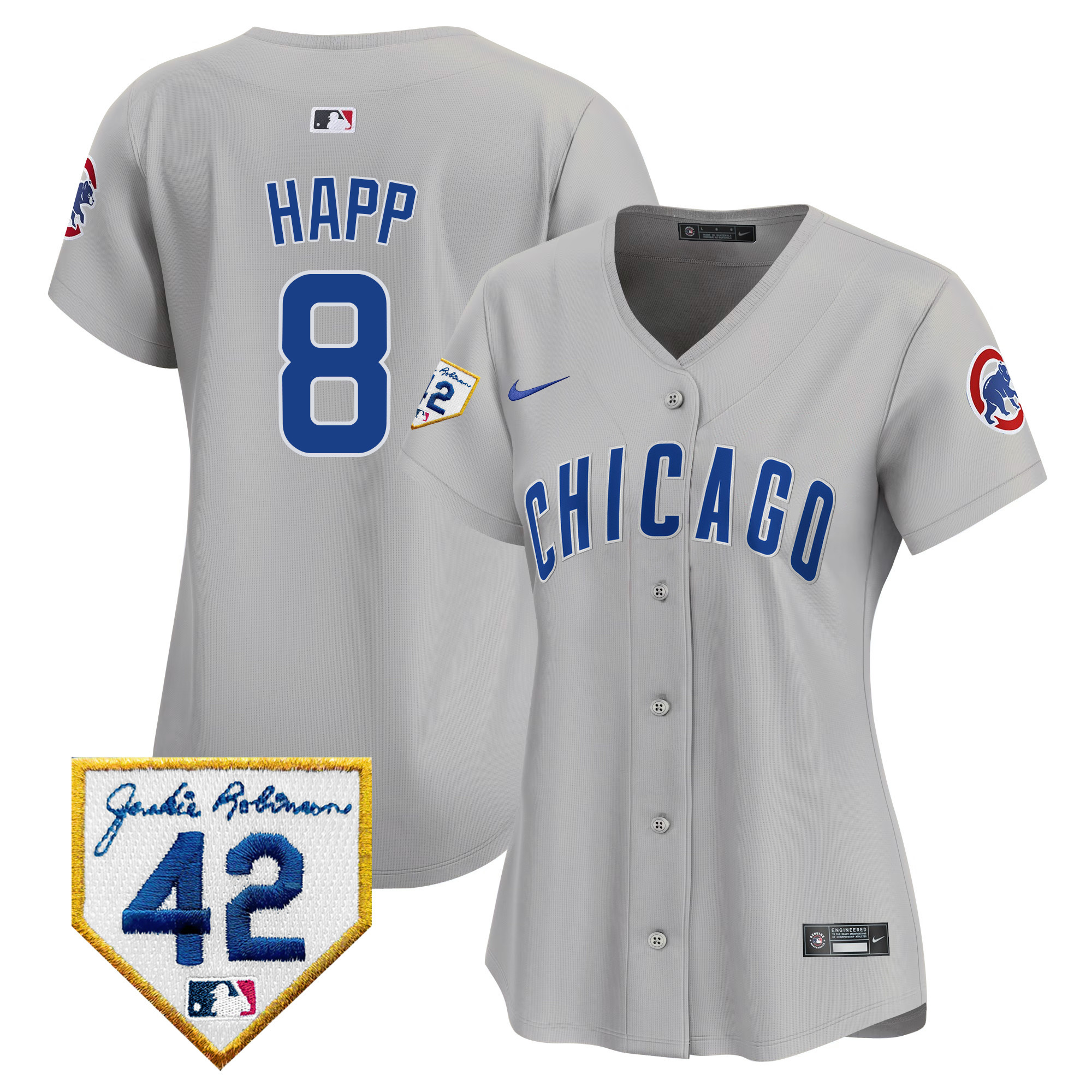 Ian Happ Women's Chicago Cubs Jackie Robinson Patch Vapor Premier Limited Gray Road Jersey - All Stitched