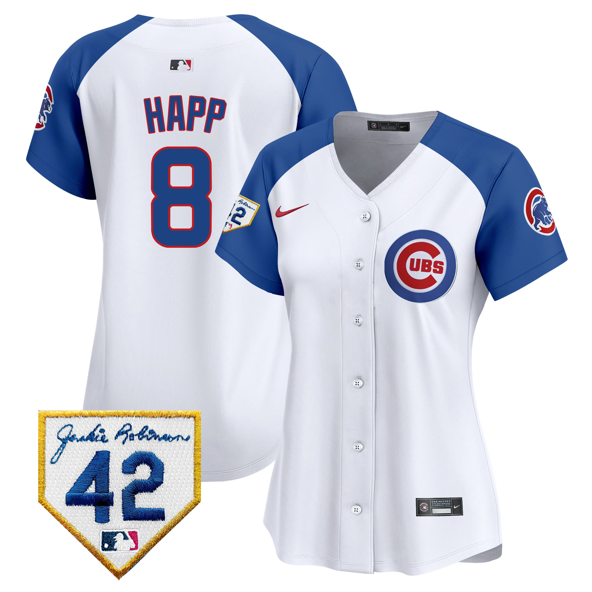 Ian Happ Women's Chicago Cubs Jackie Robinson Patch Vapor Premier Limited White Alternate Jersey - All Stitched