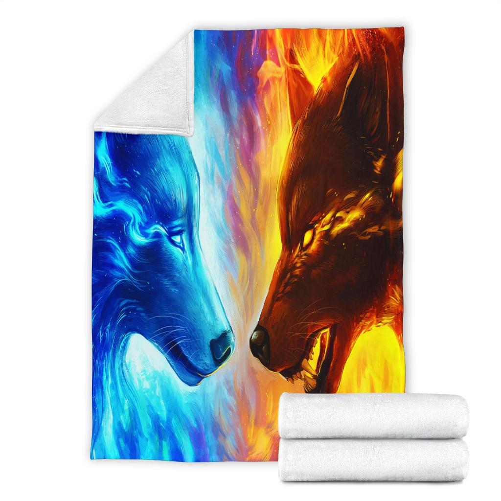 Ice And Fire Wolf Sherpa Blanket Cozy Blanket Fleece Blanket