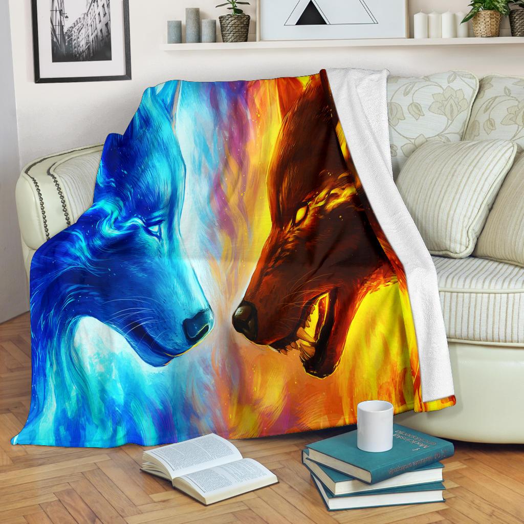 Ice And Fire Wolf Sherpa Blanket Cozy Blanket Fleece Blanket