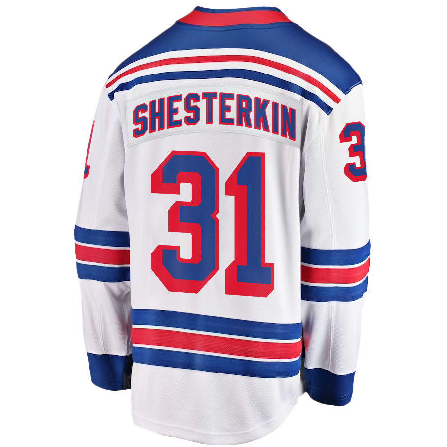 Igor Shesterkin 31 New York Rangers Stanley Cup 2023 Playoffs Patch Away Breakaway Men Stitched Jersey – White