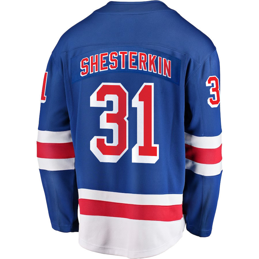 Igor Shesterkin 31 New York Rangers Stanley Cup 2023 Playoffs Patch Home Breakaway Men Stitched Jersey – Blue