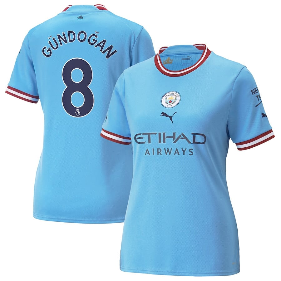 Ilkay Gundogan 8 Manchester City Women 2022/23 Home Player Jersey – Sky Blue