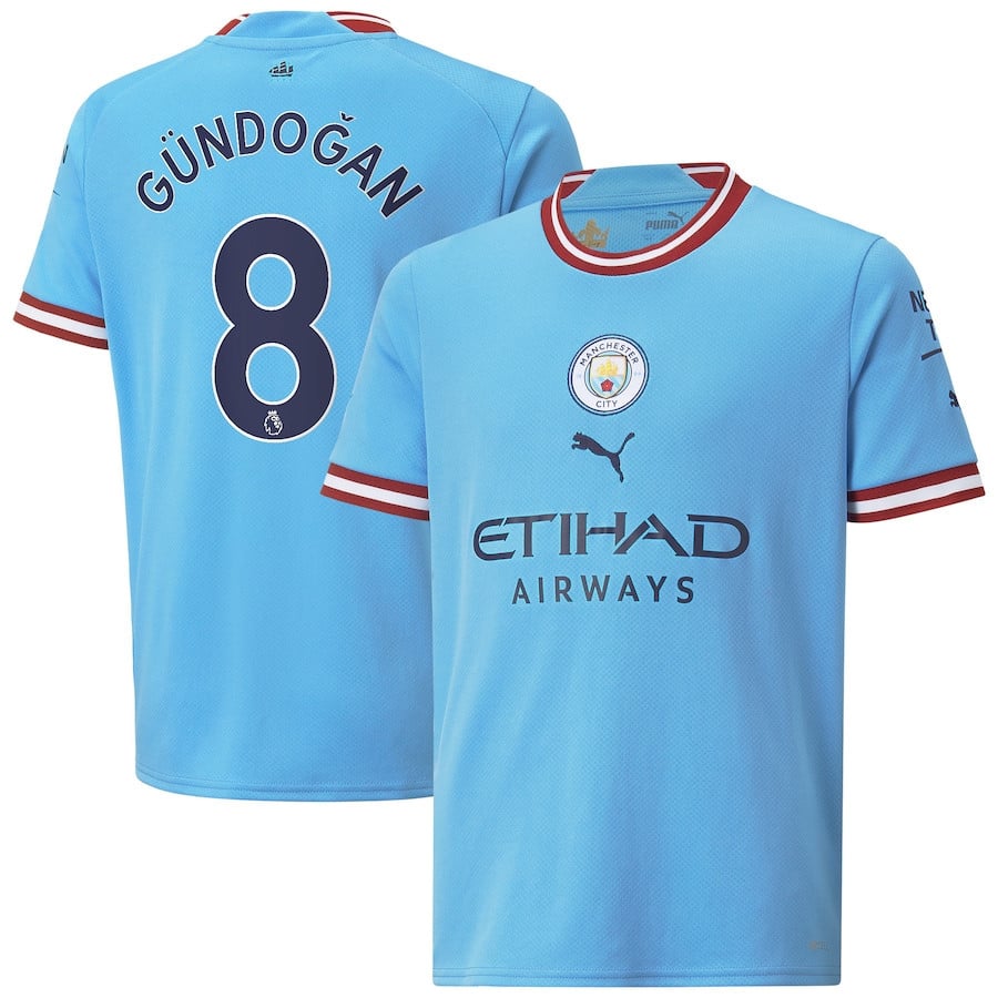 Ilkay Gundogan 8 Manchester City Youth 2022/23 Home Player Jersey – Sky Blue