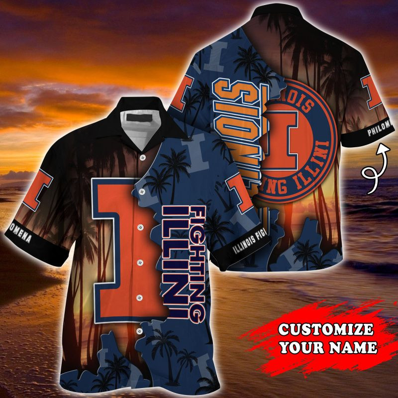 Illinois Fighting Illini NCAA Customized Summer Hawaiian Shirt