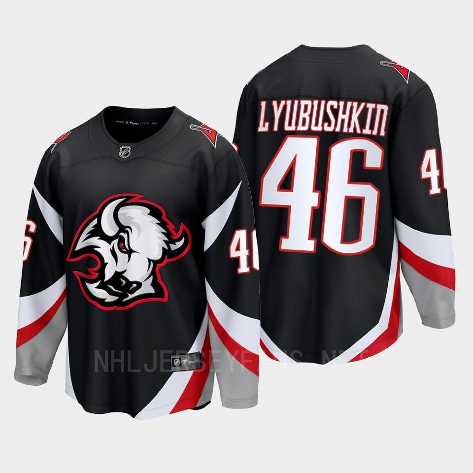 Ilya Lyubushkin 46 Buffalo Sabres 2022-23 Goathead Third Premier Breakaway Player Black Stitched Jersey