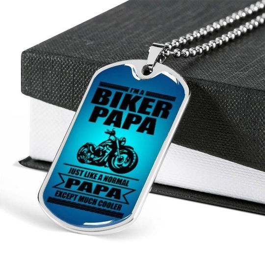 I’m A Biker Papa Much Cooler Dog Tag Necklace Gift For Dad