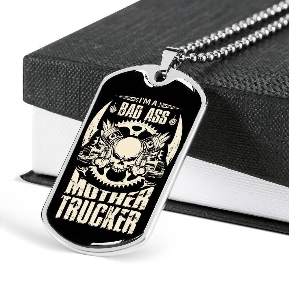 I’m A Mother Trucker Dog Tag Necklace Gift For Mom
