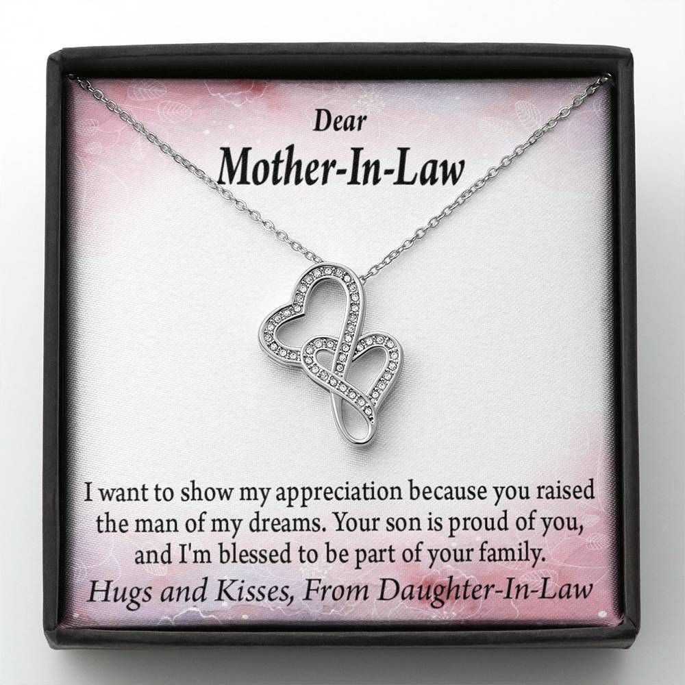 I’m Blessed To Be Part Of Your Family Gift For Mother In Law Double Hearts Necklace