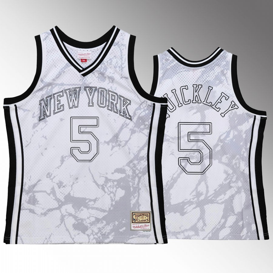Immanuel Quickley #5 New York Knicks Marble White Hardwood Classics Jersey