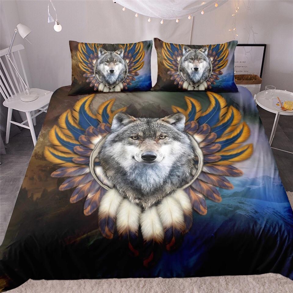 Indian Chief Wolf Headdress 3D Customized Duvet Cover Bedding Set