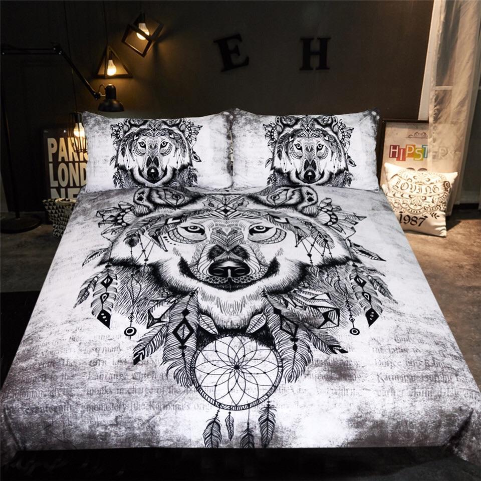 Indian Tribal Wolf Dreamcatcher 3D Customized Duvet Cover Bedding Set