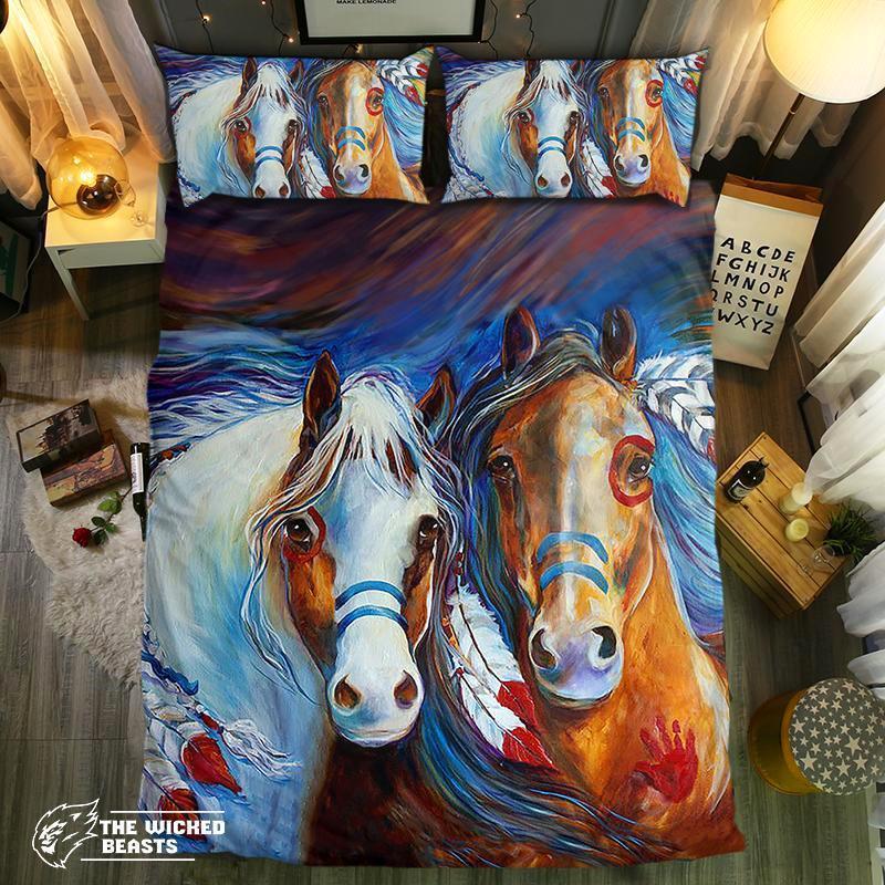 Indian War Horses 3D Customized Duvet Cover Bedding Set